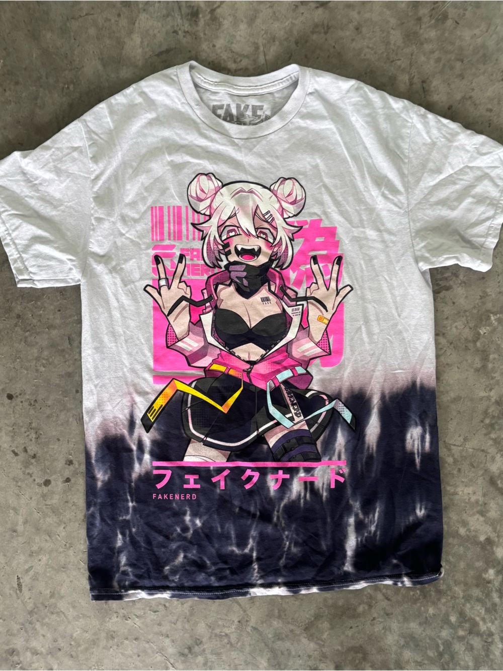 Women’s streetwear Y2K white and pink anime rocker girl  tie dye graphic tee